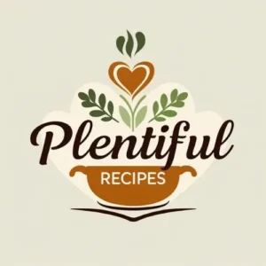 Plentiful Recipes Official Logo Plentiful Recipes logo with elegant typography and leaf detail